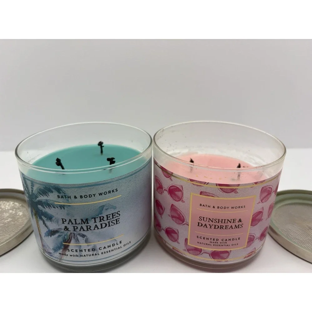 Bath & Body Works Candle Bundle Palm Trees & Paradise / Sunshine & Day Dream